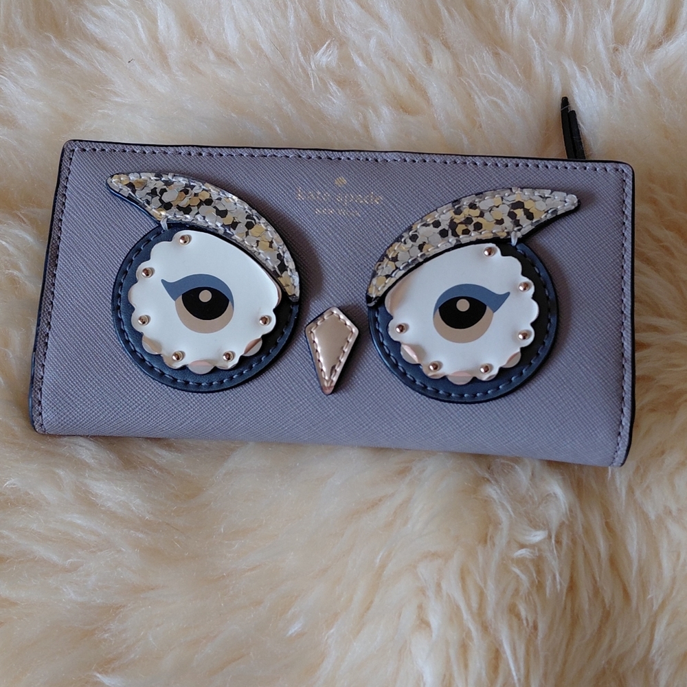 Kate Spade Owl Stacy Saffiano Leather Bifold Wallet, City Scape Grey Taupe